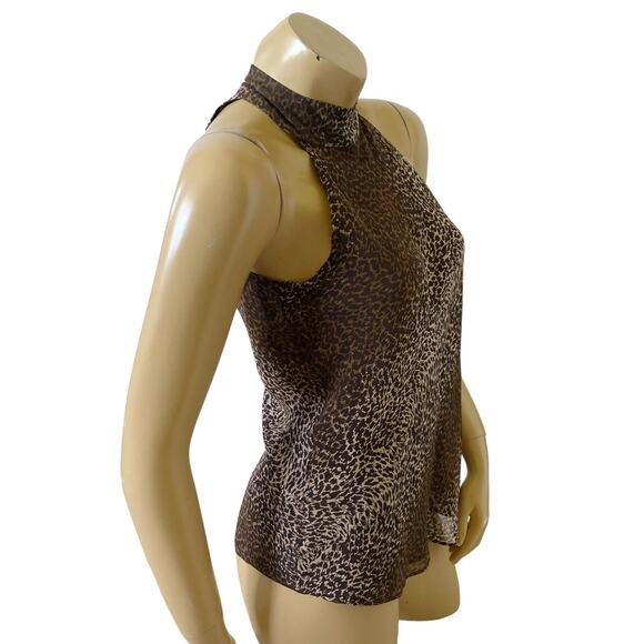 INC Womens Size 4 Sleeveless Mock Neck Animal Print 100% Silk Blouse Shirt - Picture 3 of 8